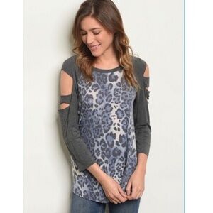 Cut out Shoulders Animal Print Top